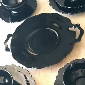 Rare Black Amethyst Depression Glass Luncheon Set